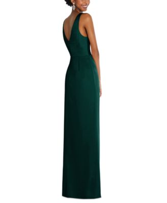 Women's Faux Wrap Whisper Satin Maxi Dress with Draped Tulip Skirt