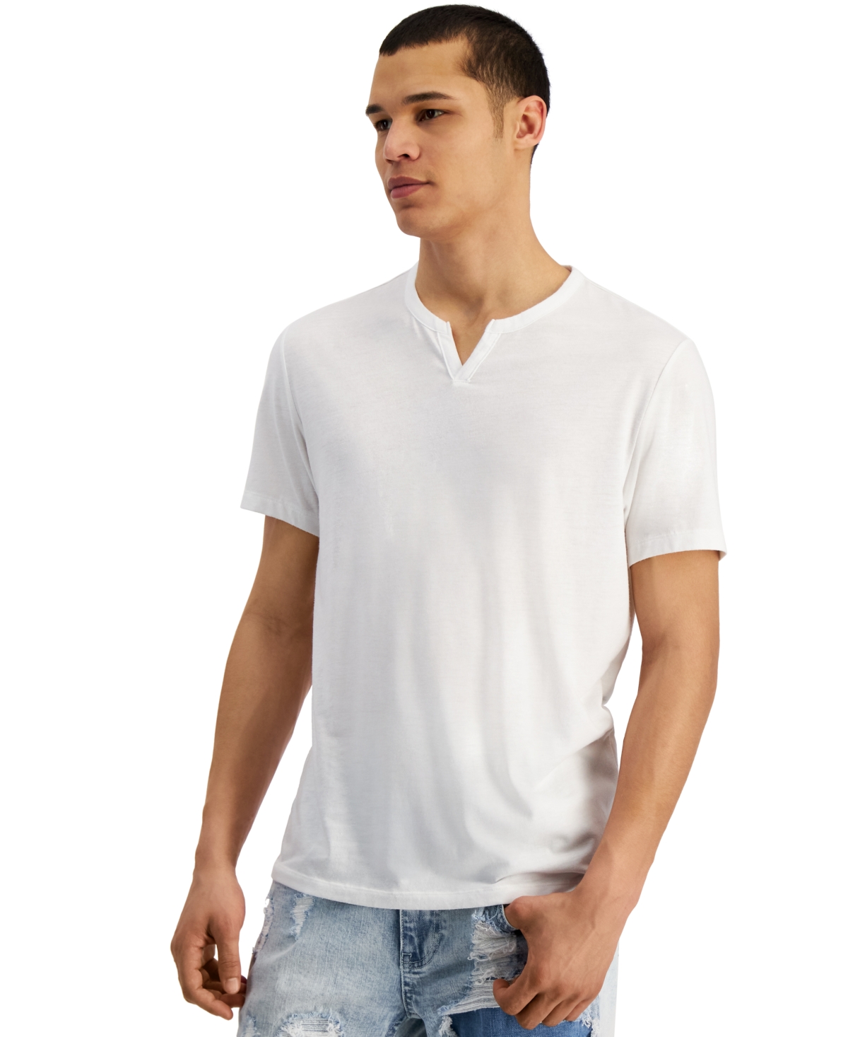 Inc International Concepts Men's Split-neck T-shirt, Created For Macy's In White Pure