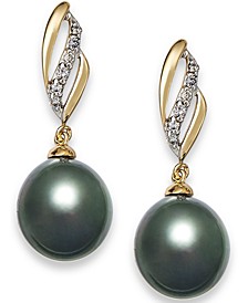 Tahitian Pearl (9 mm) with Diamond (1/10 ct. t.w.) Drop Earrings in 14k Gold