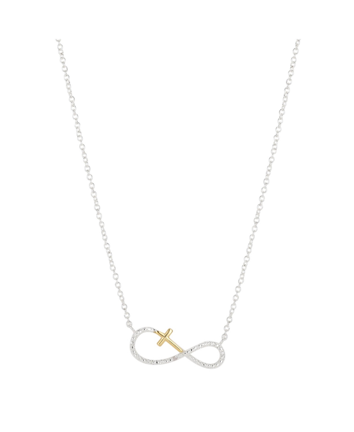 14K Gold Flash Plated Cubic Zirconia Cross Infinity Pendant Necklace - Two-Tone