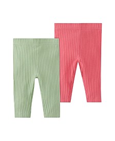 Baby Girls Ribbed Pants, Pack of 2