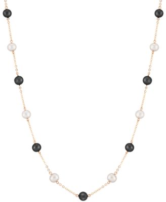 Macy's - Cultured Freshwater Pearl (5mm) & Onyx (5mm) 18" Collar Necklace in 14k Gold