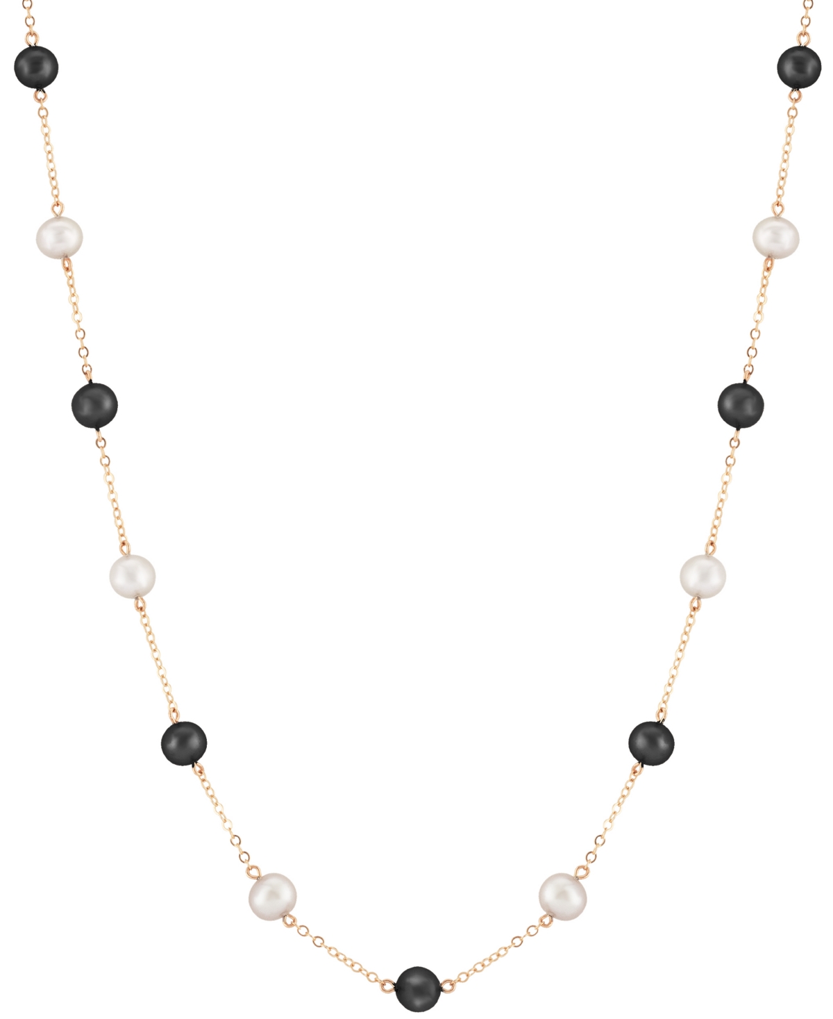 Macy's Cultured Freshwater Pearl (5mm) & Onyx (5mm) 18" Collar Necklace In 14k Gold