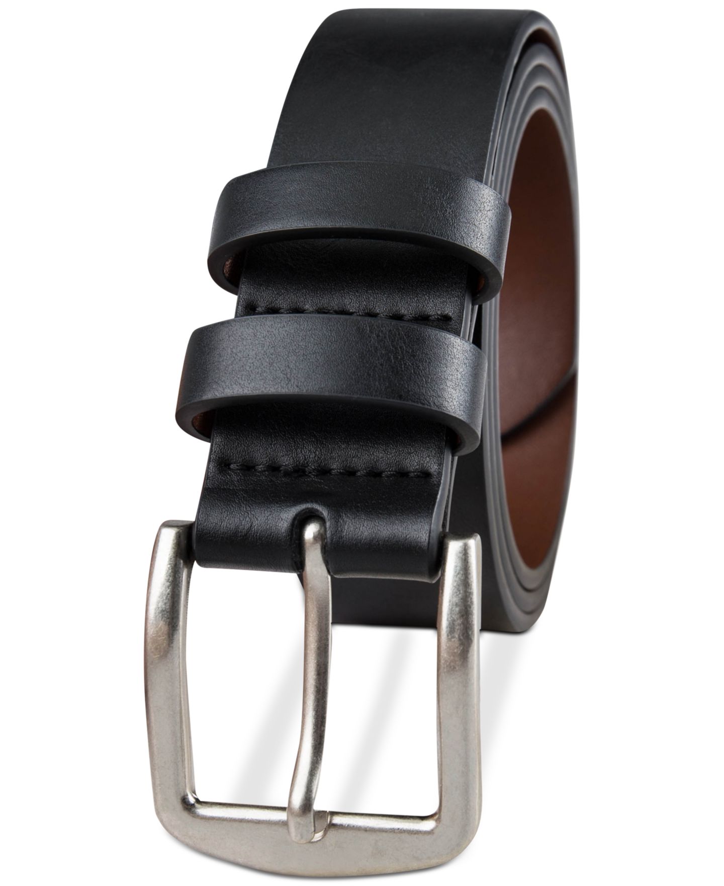 Мужской ремень Club Room 33MM Burnished-Edge Belt, цвет: Чёрный — фото 2