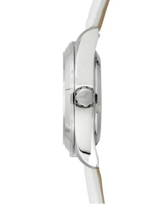 Women's Amelia GMT Multifunctional Genuine White Calf Leather Strap Watch 40mm