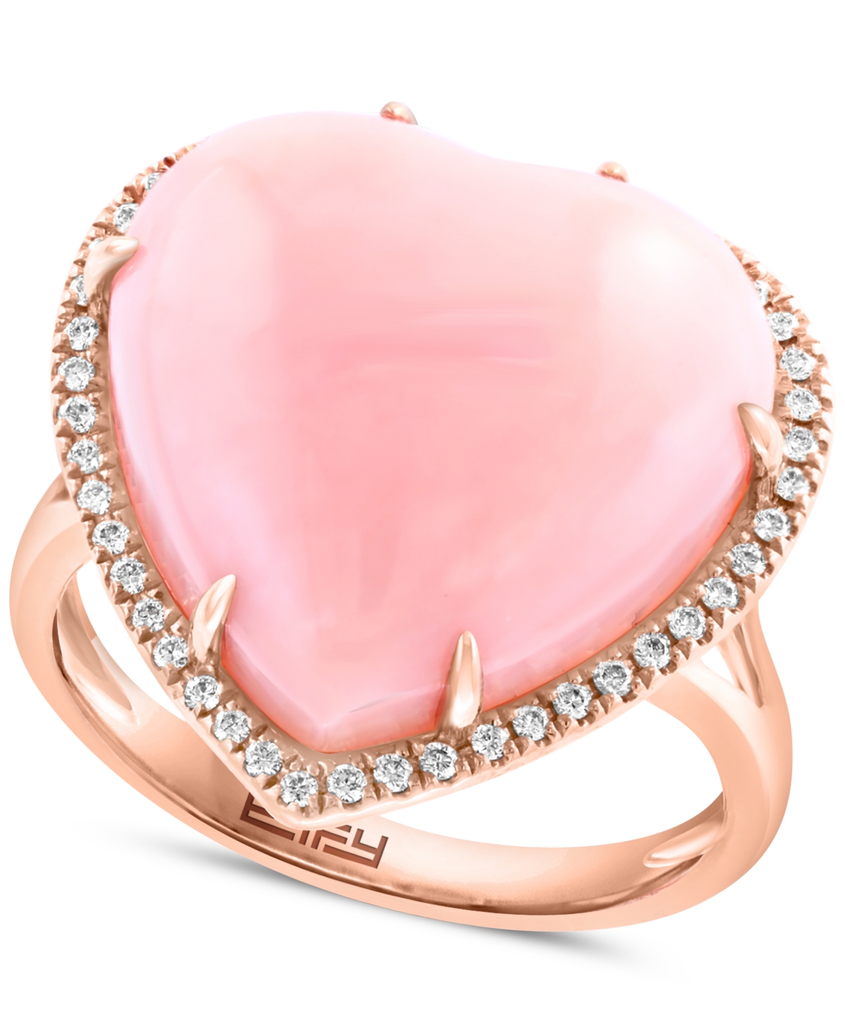 Shop Effy Collection Effy Pink Opal (10-9/10 Ct. T.w.) & Diamond (1/5 Ct. T.w.) Heart Ring In 14k Rose Gold