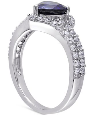 Lab-Grown Blue Sapphire (1-7/8 ct. t.w.) & Lab-Grown White Sapphire (1-7/8 ct. t.w.) Heart Swirl Ring in Sterling Silver