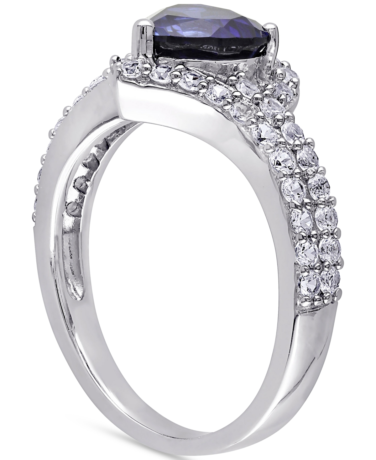 Lab-Grown Blue(1-7/8 ct. t.w.) & Lab-Grown White(1-7/8 ct. t.w.) Heart Swirl Ring in Sterling Silver - Sapphire