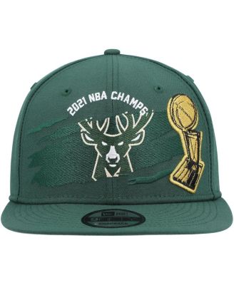 Men's Hunter Green Milwaukee Bucks 2021 Nba Finals Champions Tear On The Court 9Fifty Snapback Hat