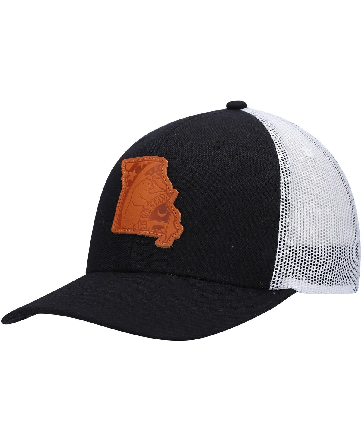 Shop Local Crowns Men's  Black Missouri Leather State Applique Trucker Snapback Hat