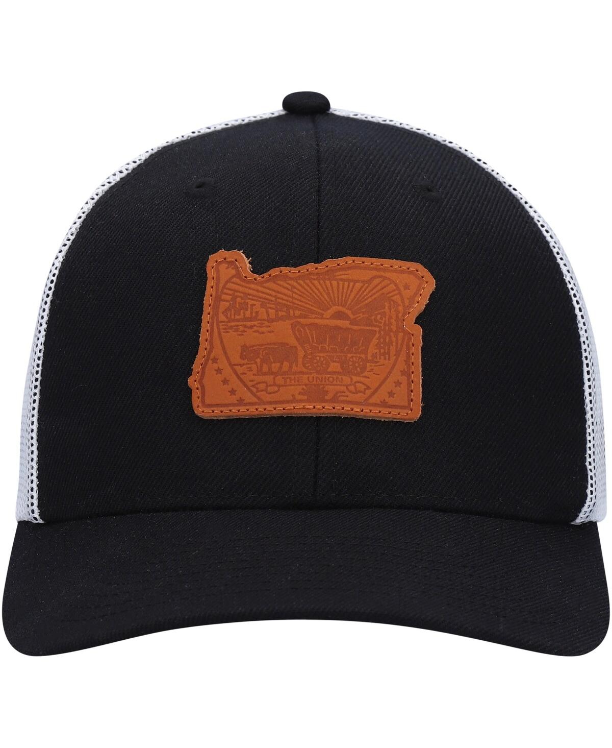 Shop Local Crowns Men's  Black Oregon Leather State Applique Trucker Snapback Hat