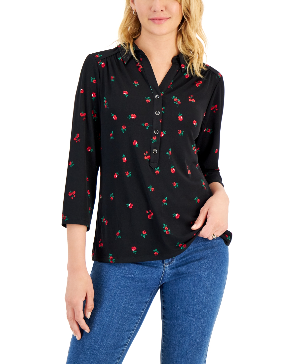 Charter Club Women's Ditsty-Floral Polo, Created for Macy's