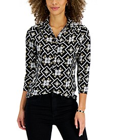 Women's 3/4-Sleeve Printed Knit Top, Created for Macy's