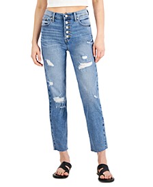 Juniors' Ripped Button-Fly Jeans