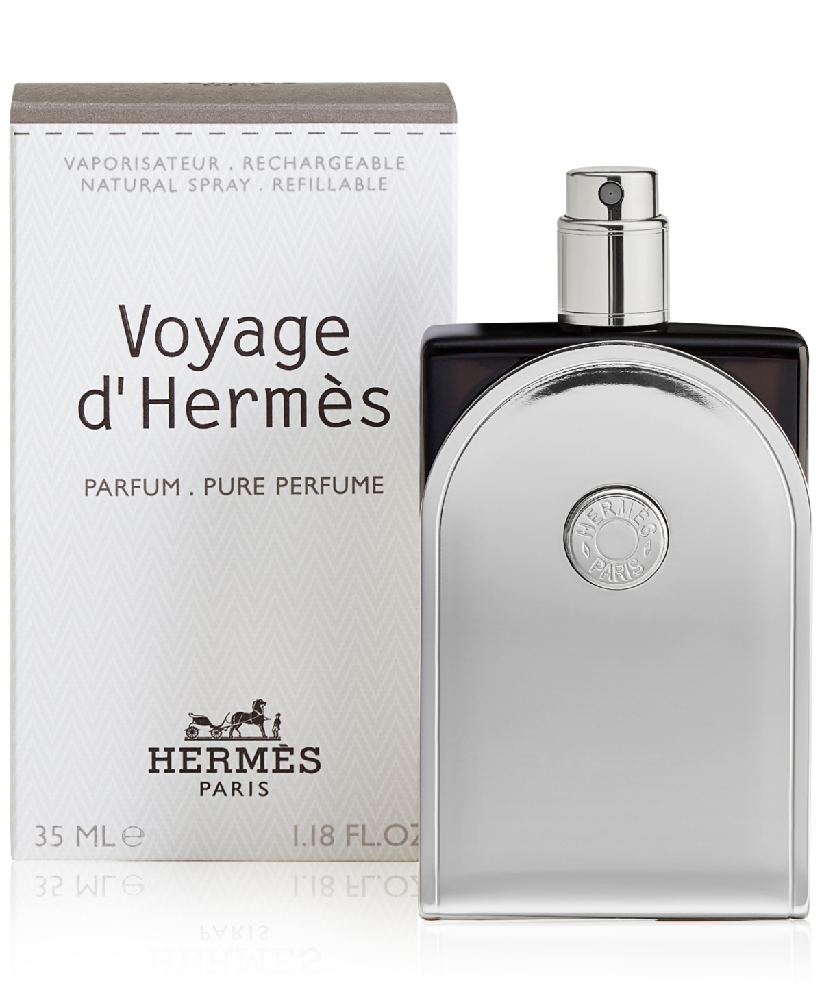 Hermes Voyage D' Pure Perfume, Parfum Refillable Spray, 1.18 Oz.