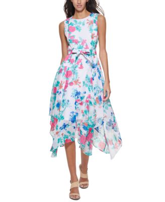 calvin klein floral print chiffon midi dress