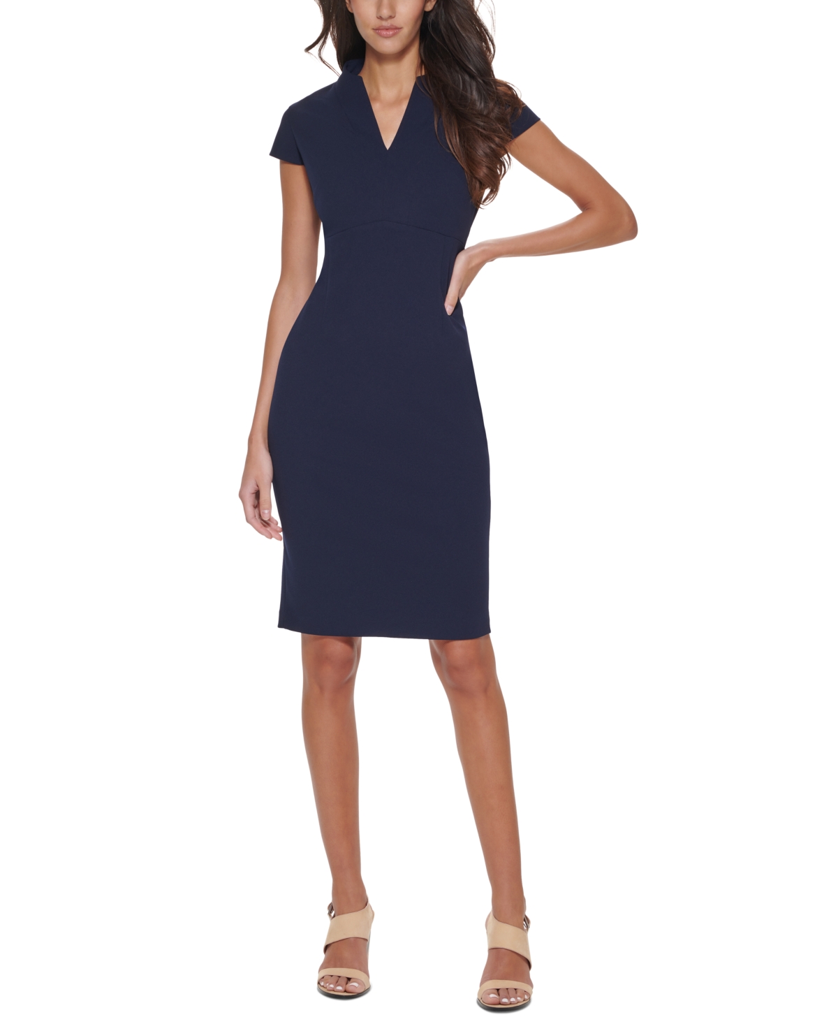 Shop Calvin Klein Women's V-neck Cap Sleeve Sheath Dress In Indigo