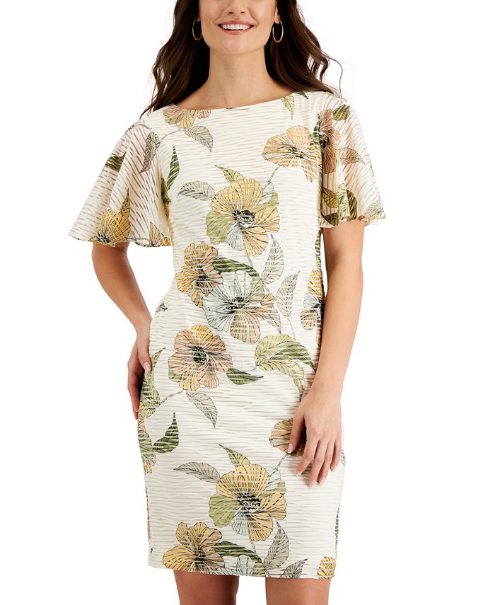 Kasper Women's Floral-Print Flutter-Sleeve Sheath Dress & Reviews ...