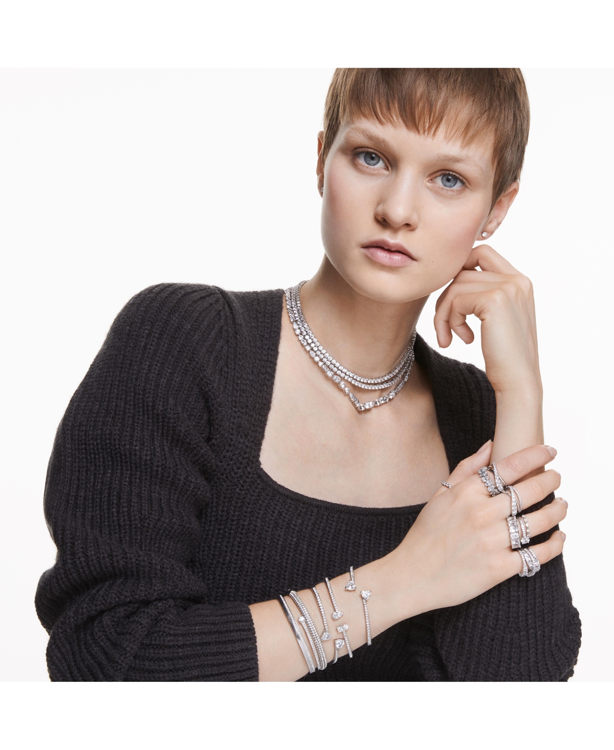 Swarovski Attract Soul Heart Rhodium Plated Bangle - Silver-Plated