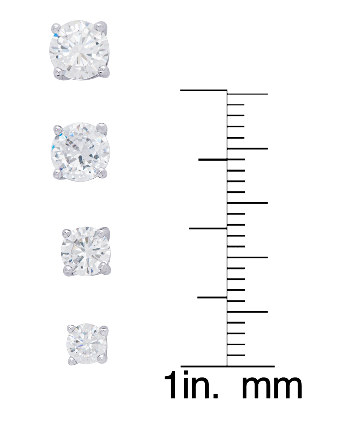 Women's FineRound Cubic Zirconia Stud Earrings Set, 8 Pieces - Silver Plated