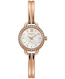 Women's Crystal Accent Rose Gold Tone Stainless Steel Bangle Bracelet Watch 24mm