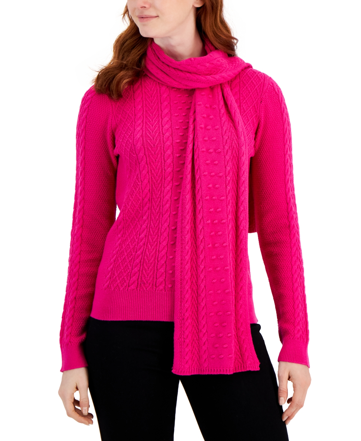 Charter Club Women's Solid Cable Scarf Sweater, Created for Macy's