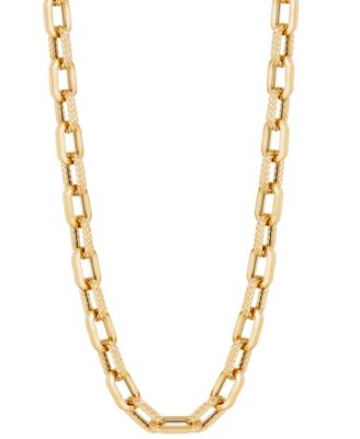 Italian Gold - Lightweight Polished & Textured Link 18" Collar Necklace in 10k Gold