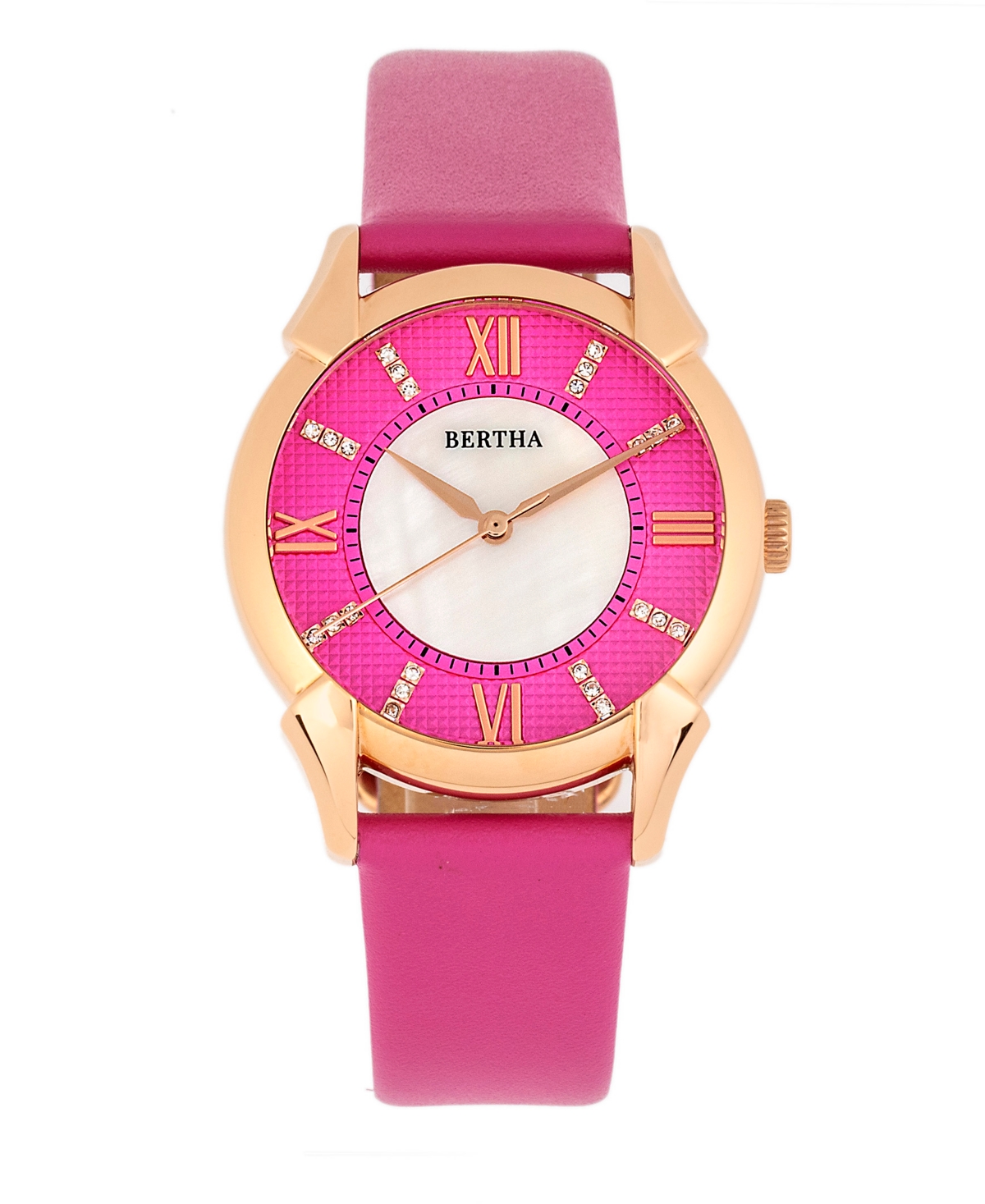 Bertha Ida Black or Blue or Green or Purple or Beige or Pink Leather Band Watch, 36mm