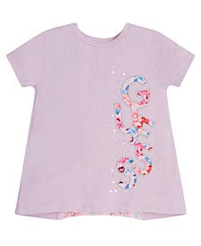 Little Girls Floral Back Stretch Jersey Logo T-shirt