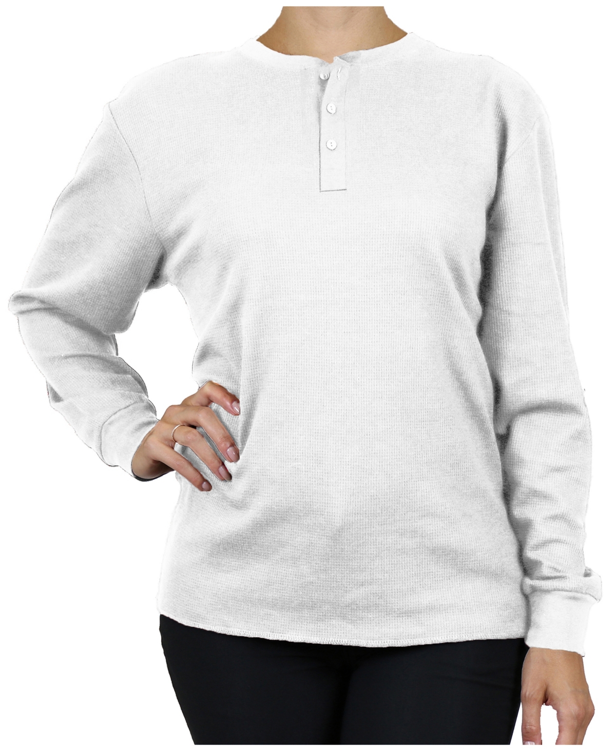 Galaxy By Harvic Women's Oversize Loose Fitting Waffle-Knit Henley Thermal Sweater