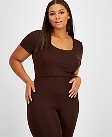 Trendy Plus Size Sculpting Short-Sleeve Bodysuit, Created for Macy's