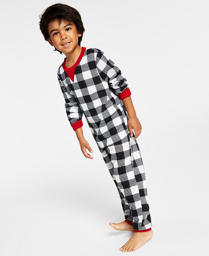 Family Pijamas Kid's Waffle Buffalo Check Pajama Set Black White