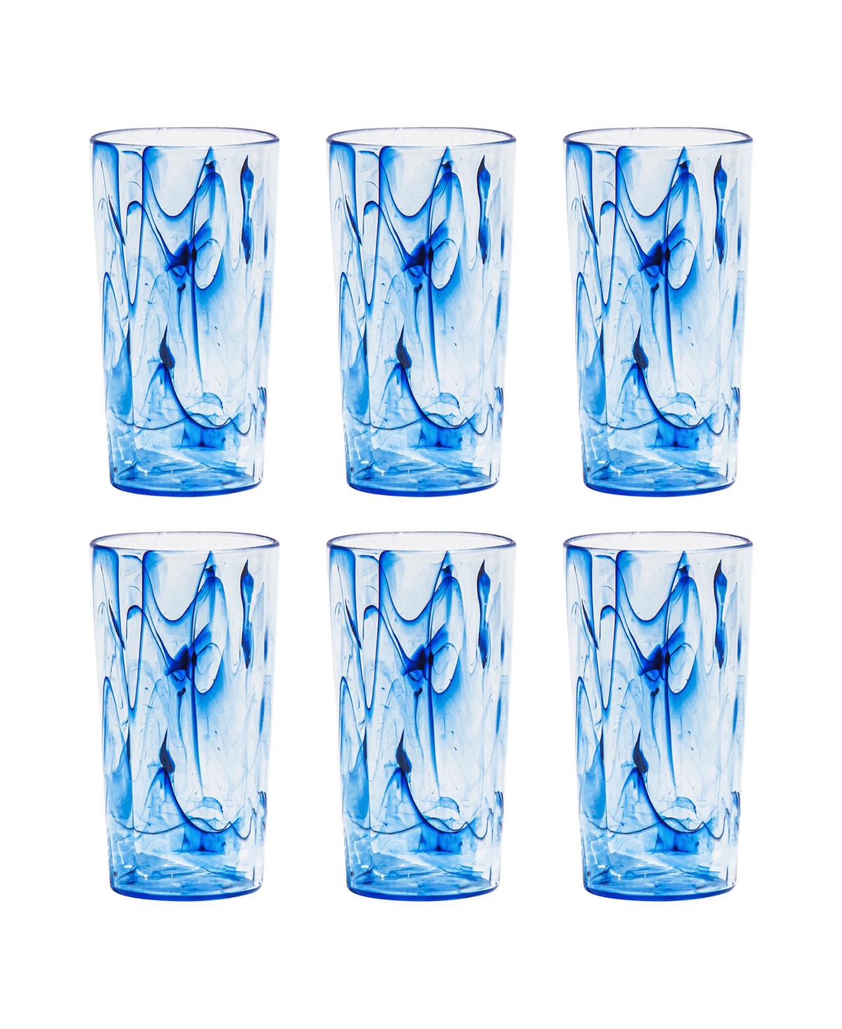 Tarhong Aegean Swirl Jumbo 6-piece Premium Acrylic Glass Set, 23 oz In Blue