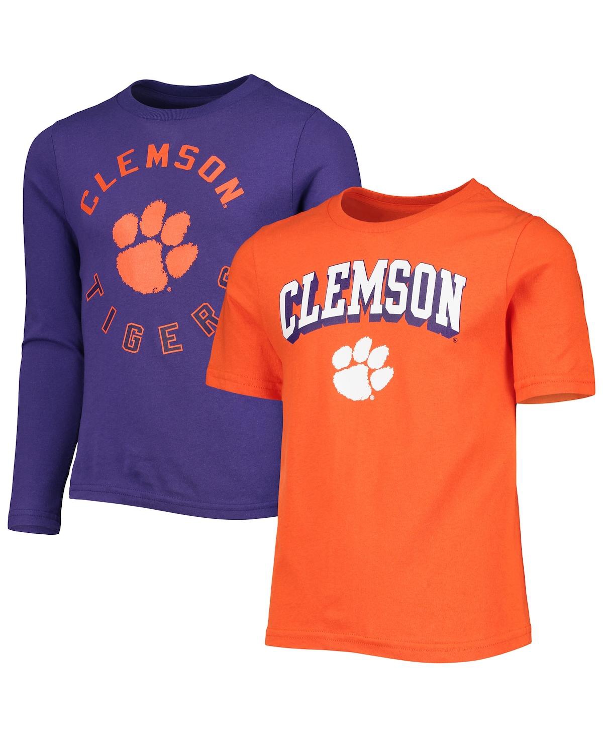 Outerstuff Babies' Preschool Boys And Girls Orange, Purple Clemson Tigers Love Of The Game Goal T-shirt Combo Set In Orange,purple
