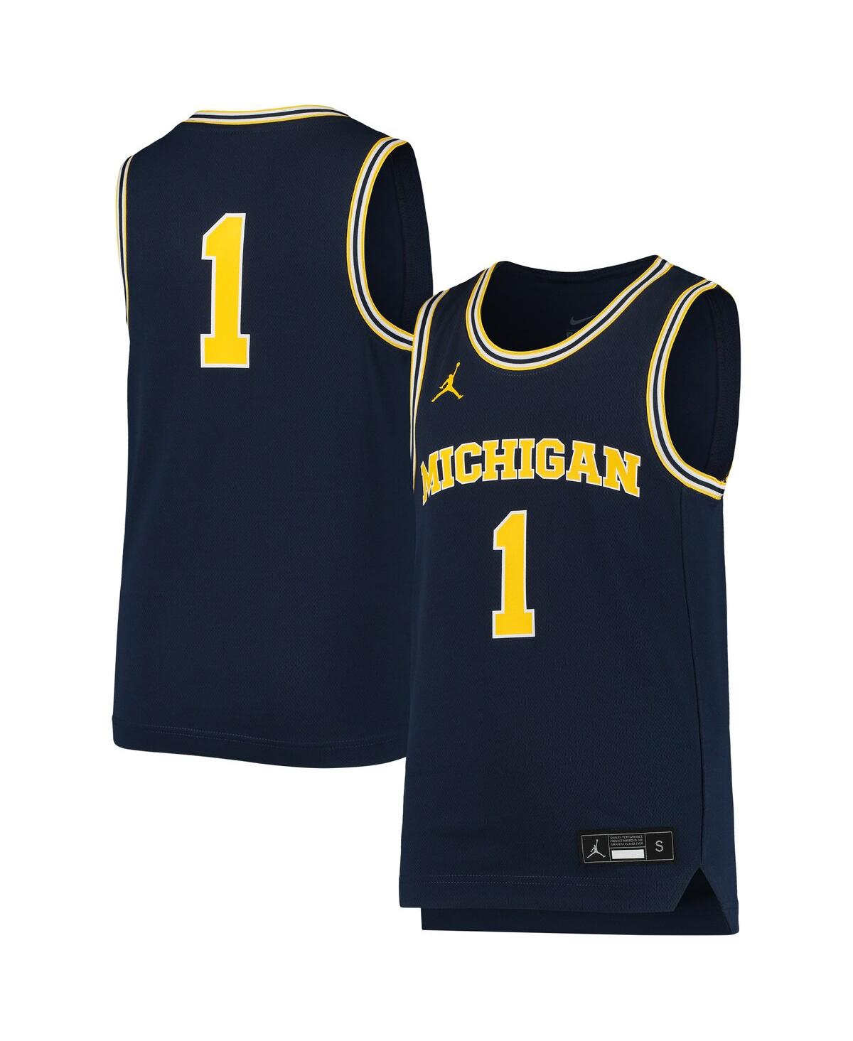 Big Boys Jordan #1Michigan Wolverines Team Replica Basketball Jersey - Navy