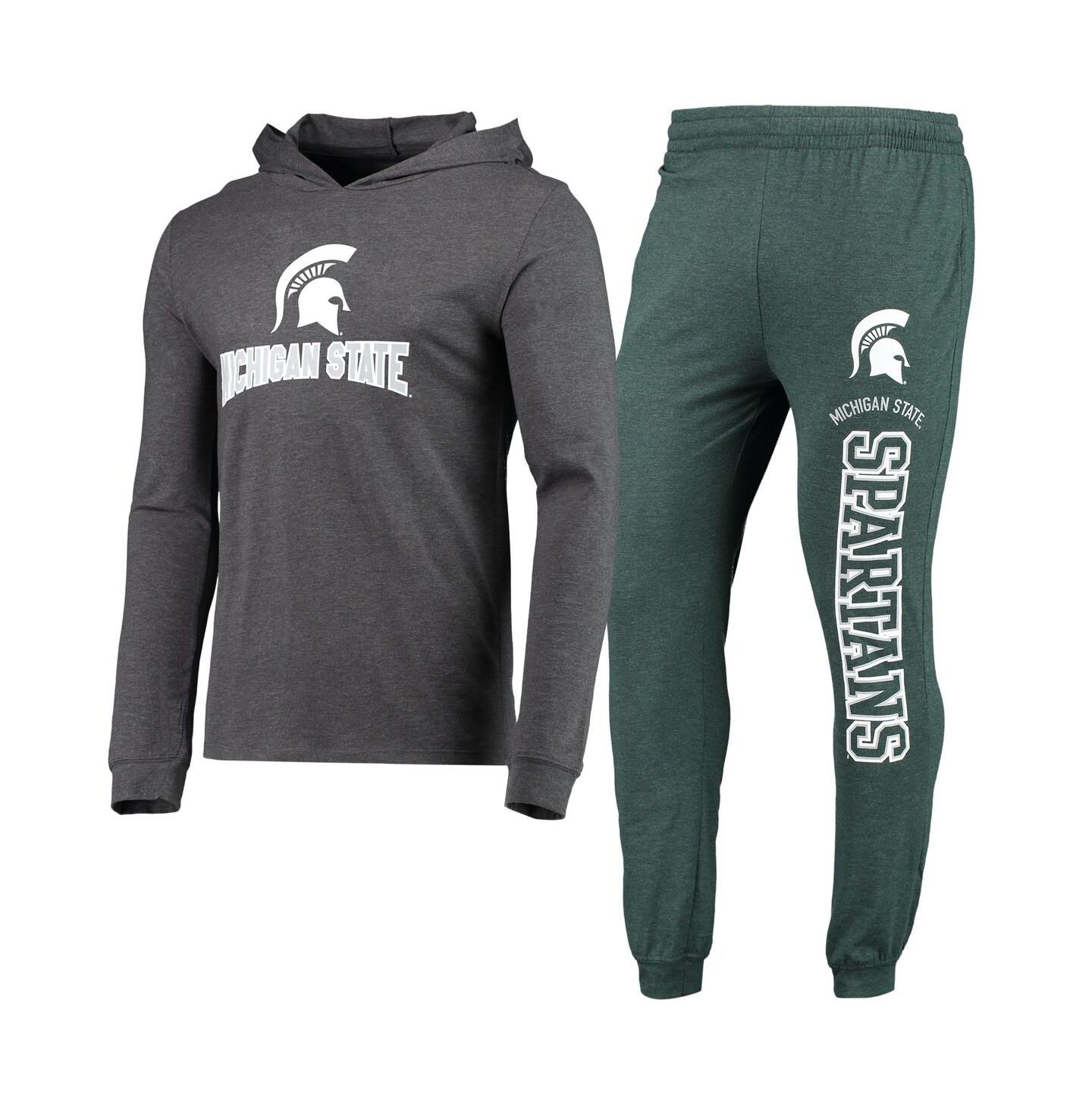 Мужской комплект Concepts Sport Heathered Green, Heathered Charcoal Michigan State Spartans Meter Long Sleeve Hoodie T-shirt and Jogger Pants Set — фото 2