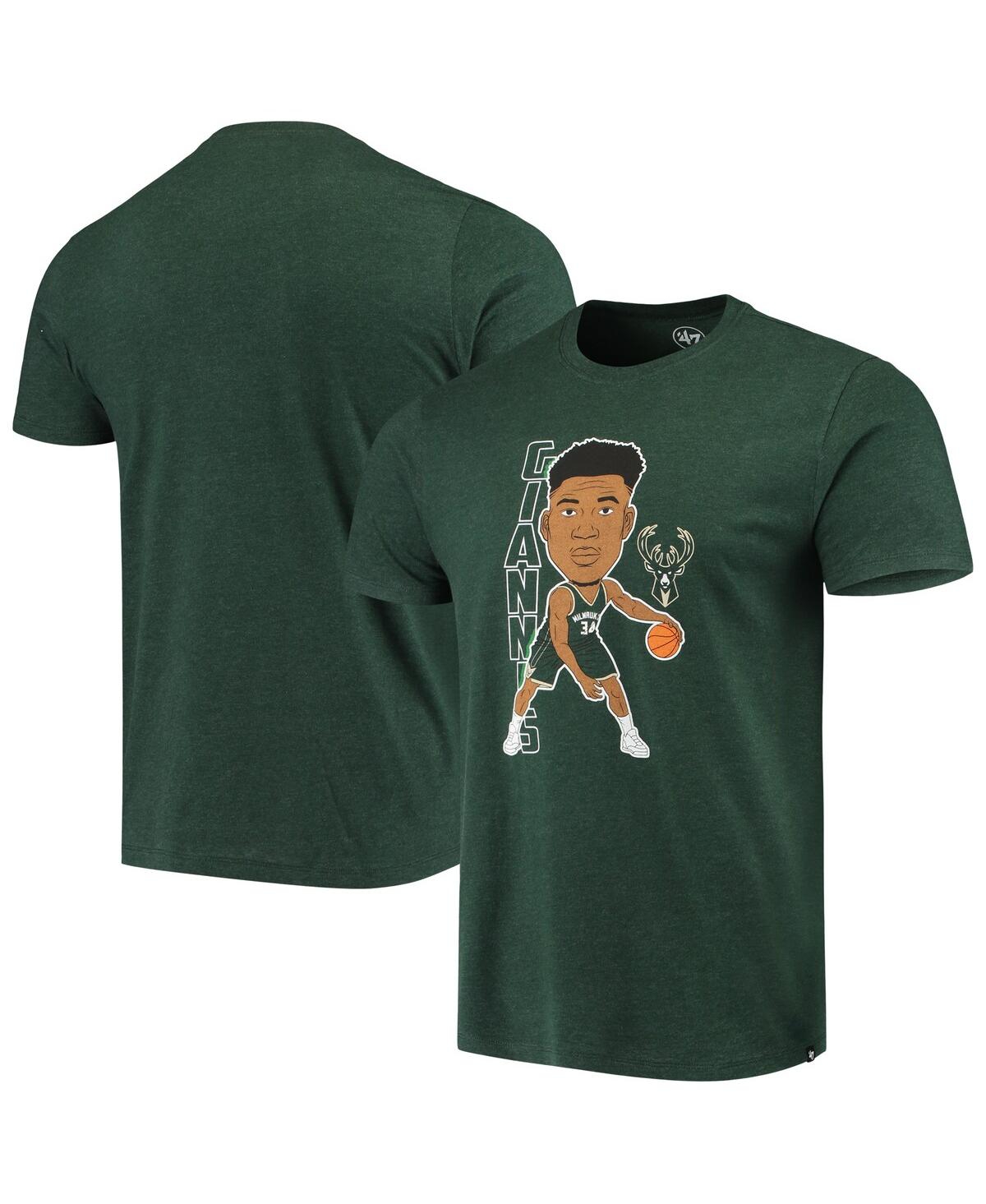 Men's '47 Brand Giannis AntetokounmpoMilwaukee Bucks Bobblehead T-shirt - Heathered Hunter Green