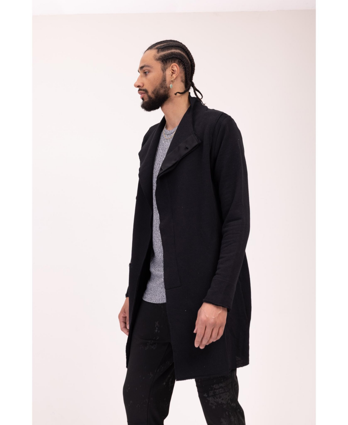 Ron Tomson Men's Modern Asymmetrical Raw Edge Rebel Cardigan Sweater