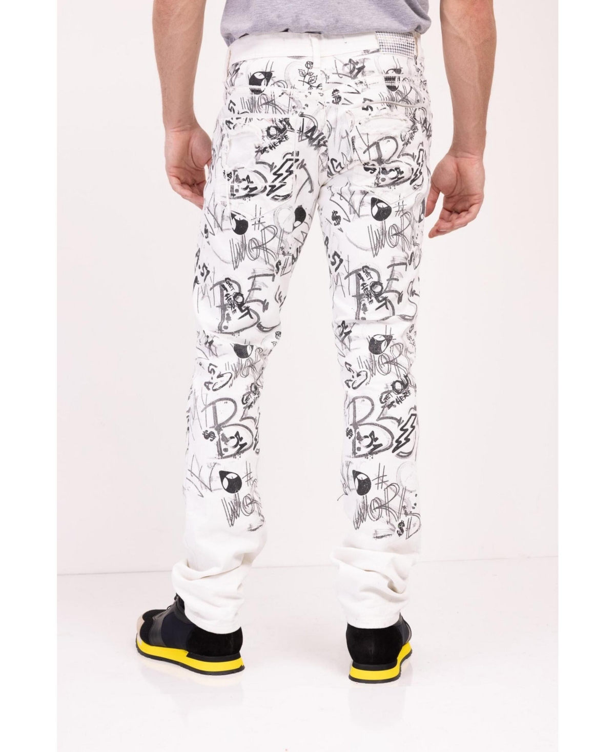 Ron Tomson Men's Modern Straight Scribble Denim Jeans