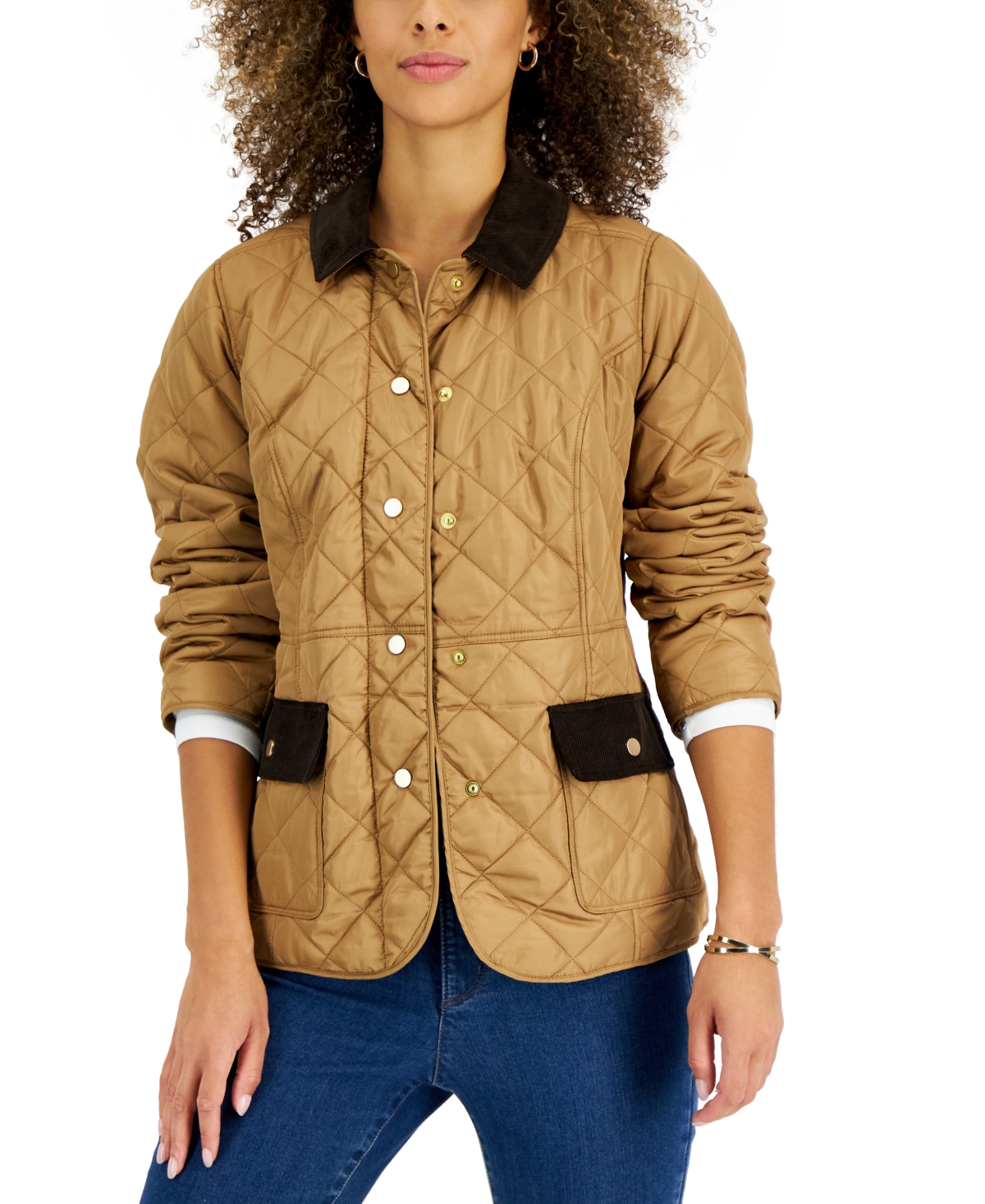Charter Club Quilted Corduroy-Trim Jacket, Created for Macy's