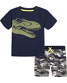 Little Boys Short Sleeve Puff Print T-shirt and Camouflage Terry Shorts, 2 Piece Set