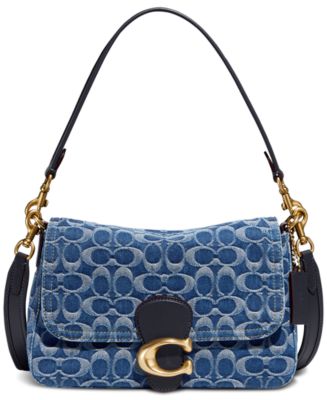 COACH Washed Denim and Leather Signature Small Wristlet - Macy's