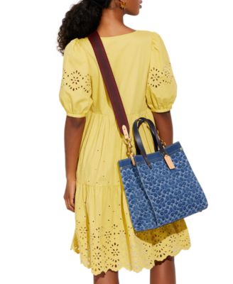 COACH Washed Denim Signature Field Tote - Macy's