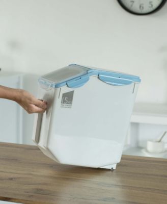 Large Plastic Storage Food Holder Containers with a Measuring Cup and Wheels, Set of 3