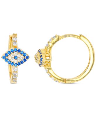 Lab-Created Blue Spinel (1/3 ct. t.w.) & Cubic Zirconia Hoop Earrings