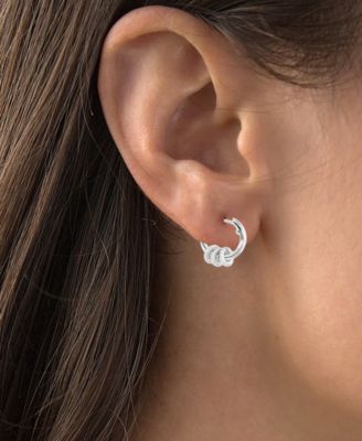Cubic Zirconia Rondelle Small Huggie Hoop Earrings in Sterling Silver, 0.61"