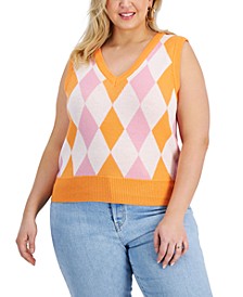 Trendy Plus Size Cropped Argyle Sweater Vest