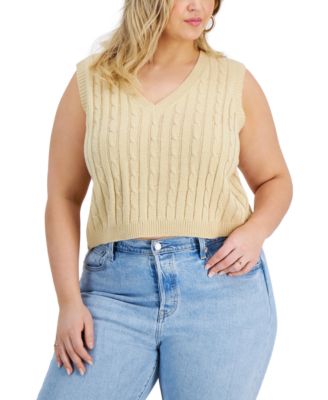 Cropped Cable-Front V-Neck Sweater Vest 