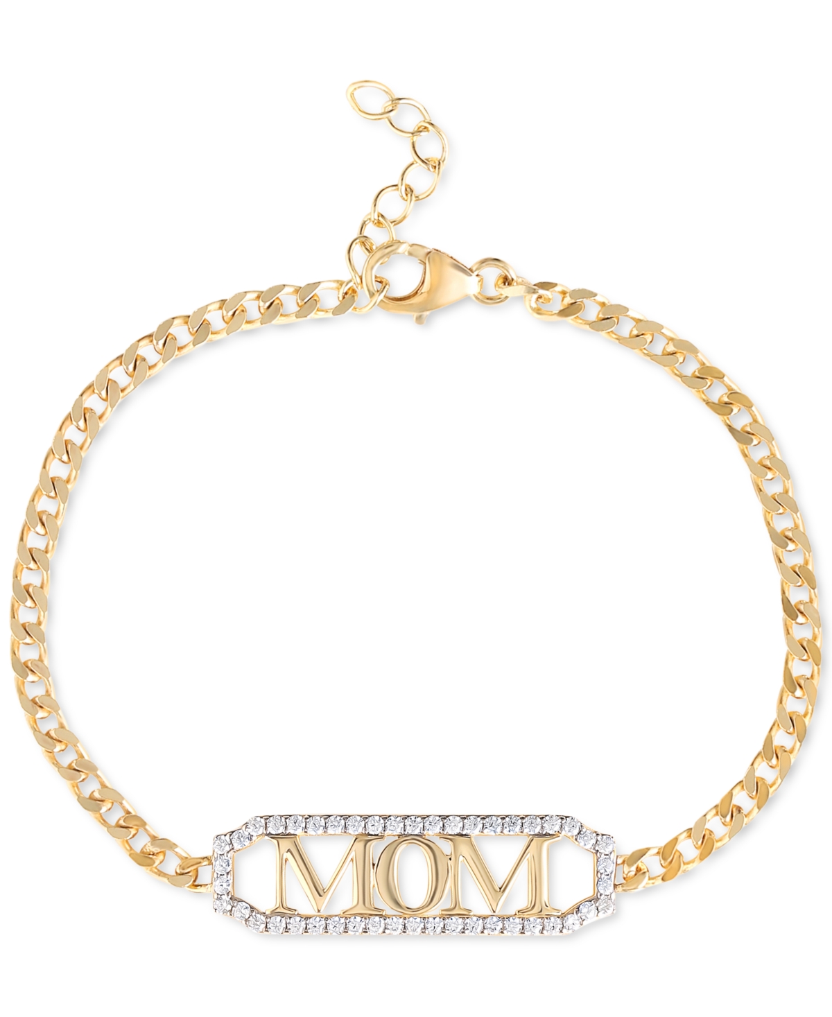 Giani Bernini Cubic Zirconia Mom Curb Link Chain Bracelet In 18k Gold-plated Sterling Silver, Created For Macy's In Gold Over Silver