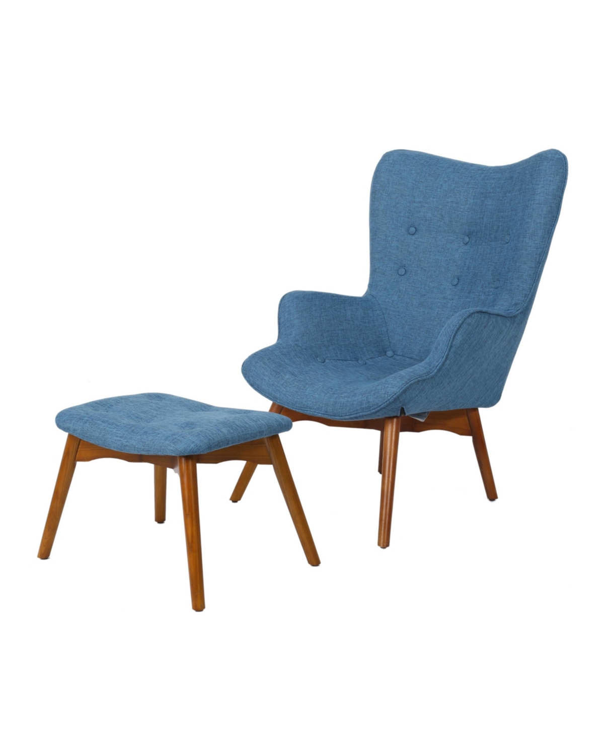 Noble House Hariata Mid-century Modern Wingback Chair And Ottoman Set, 2 Piece In Muted Blue